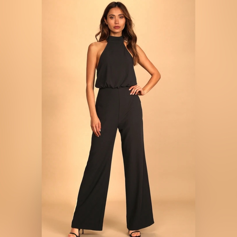 NWT Lulus Wide Leg Black Jumpsuit Size Large